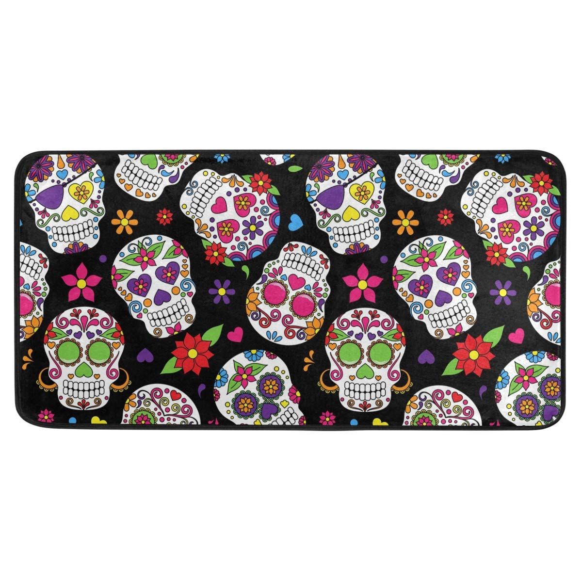 Anti Fatigue Kitchen Floor Mat, 39 x 20 In Sugar Skull Non Slip Absorbent Comfort Modern Standing Mat Soft Kitchen Runner Rug for Hallway Entryway Bathroom Living Room Bedroom Halloween Ghost