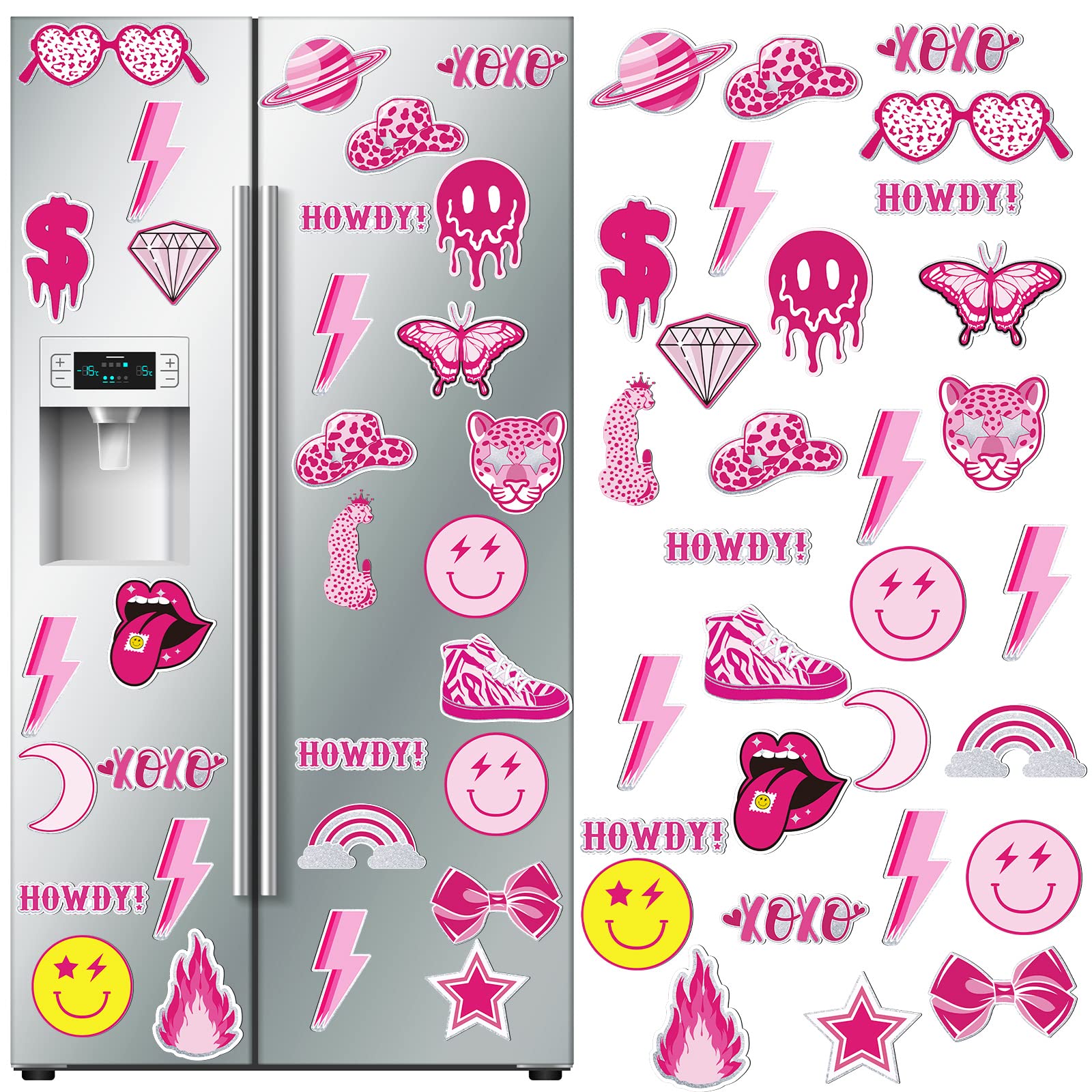 30 Pieces Pink Preppy Fridge Magnets Locker Magnets for Girls Smiling Face Leopard Fridge Magnet Small Cute Magnets Fridge Locker Decorations for Kitchen Refrigerator Classroom Decor