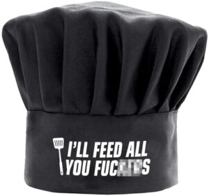 funny chef wear, funny chef hat, i'll feed all you, adult adjustable cooking hat with elastic, kitchen cooking hat for men & women black, father's day/birthday gift for him, her, mom, dad, friend
