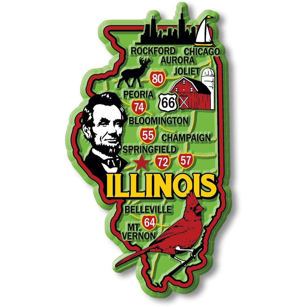 Illinois Colorful State Magnet by Classic Magnets, 2.3" x 4", Collectible Souvenirs Made in The USA