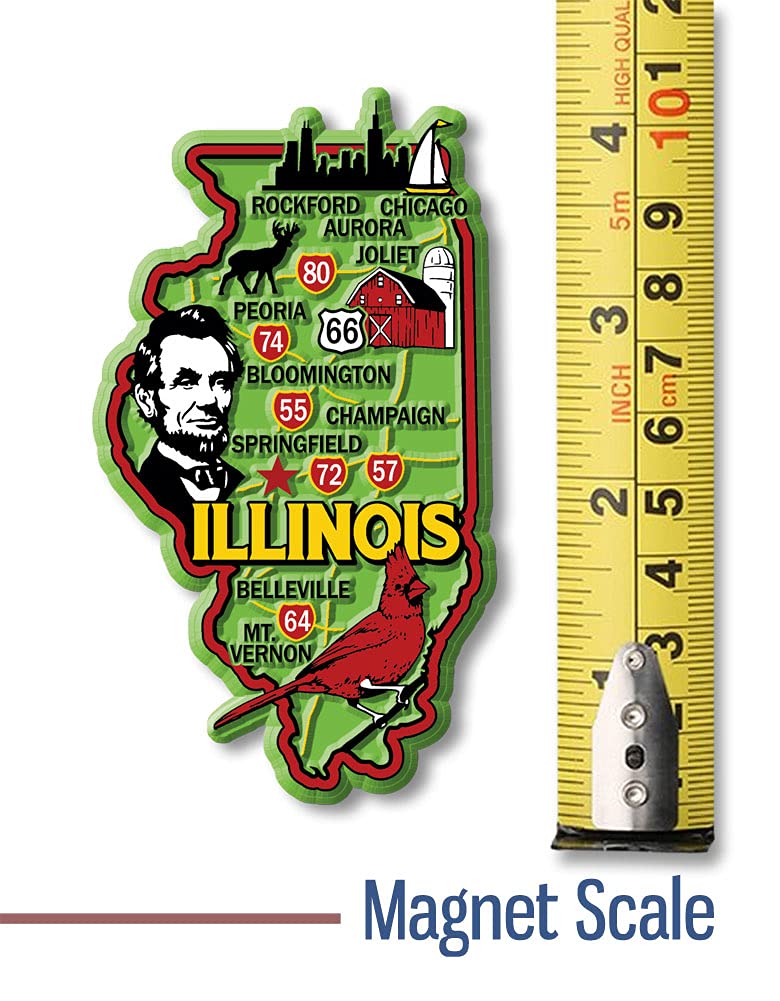 Illinois Colorful State Magnet by Classic Magnets, 2.3" x 4", Collectible Souvenirs Made in The USA