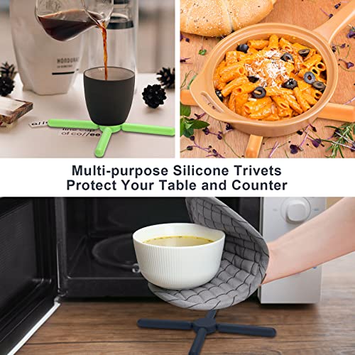 10 Pcs Non Slip Foldable Silicone Trivet Heat Resistant Insulation Pad Expanding Silicone Pot Holder Pad with Collapsible Cross Design Save Much Space, Multicolor