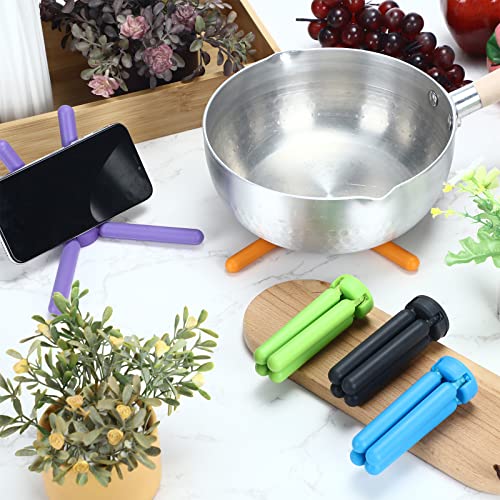 10 Pcs Non Slip Foldable Silicone Trivet Heat Resistant Insulation Pad Expanding Silicone Pot Holder Pad with Collapsible Cross Design Save Much Space, Multicolor