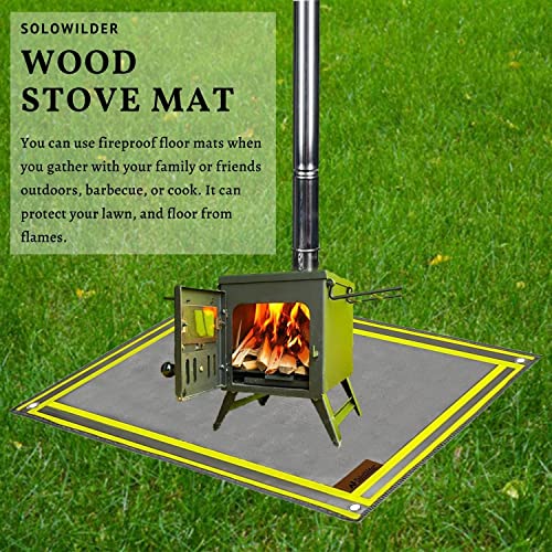 SoloWilder Wood Stove Mat 32" x 20" Fire Pit Grill Mat for Tent Stove Deck Patio Grass Lawn Campsite Insulation Protection