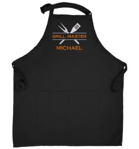 grill master apron - personalized adult aprons - embroidered grilling chef apron for men - customized chef aprons for women black