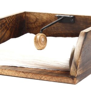 Wooden Napkin Holder Flat Scroll Collection, Bar Napkin Holder for Tables, Tableware Tissue Holder, Farmhouse Napkin Dispenser, Kitchen Bathroom Bedroom Countertop | 8" X 8" X 2.8" (Borwn)