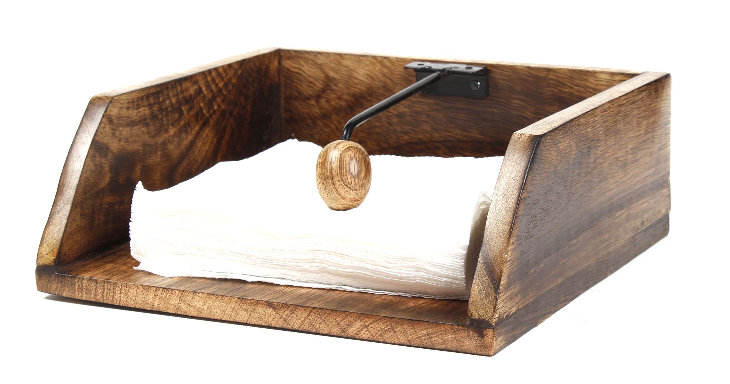 Wooden Napkin Holder Flat Scroll Collection, Bar Napkin Holder for Tables, Tableware Tissue Holder, Farmhouse Napkin Dispenser, Kitchen Bathroom Bedroom Countertop | 8" X 8" X 2.8" (Borwn)