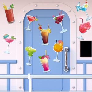 24 Pcs Cruise Door Magnets Stickers Summer Beach Tropical Drink Cruise Ship Door Decoration Hawaiian Cruise Magnetic Lemon Cocktail Door Stickers Fridge Decals for Carnival Cabin Kitchen