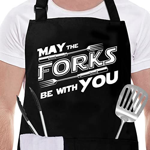 pinata Funny Aprons for Men, Grilling Gifts for Men,Dad,Boyfriend Fiance-Husband, Bbq Aprons for Cooking,Bbq-May the Forks be With You- Chef Aprons for Dad,Gifts for Father's Day,Birthday,Christmas