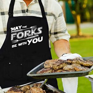 pinata Funny Aprons for Men, Grilling Gifts for Men,Dad,Boyfriend Fiance-Husband, Bbq Aprons for Cooking,Bbq-May the Forks be With You- Chef Aprons for Dad,Gifts for Father's Day,Birthday,Christmas