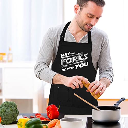 pinata Funny Aprons for Men, Grilling Gifts for Men,Dad,Boyfriend Fiance-Husband, Bbq Aprons for Cooking,Bbq-May the Forks be With You- Chef Aprons for Dad,Gifts for Father's Day,Birthday,Christmas