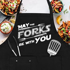 pinata Funny Aprons for Men, Grilling Gifts for Men,Dad,Boyfriend Fiance-Husband, Bbq Aprons for Cooking,Bbq-May the Forks be With You- Chef Aprons for Dad,Gifts for Father's Day,Birthday,Christmas