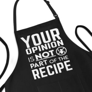 apron daddy funny bbq apron for men - your opinion is not part of the recipe - adjustable large 1 size fits all cooking apron - poly/cotton grill apron with 2 pockets - bbq gift men's apron funny for
