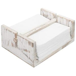 mygift whitewashed wood square flat napkin holder with weighted arm, farmhouse dining table napkin holder