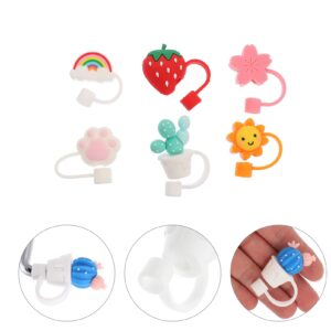 ABOOFAN Silicone Straw Tips Cover 6Pcs Straw Covers Cap Reusable Drink Straw Caps Tips Lids Cute Straw Plug Straw Protector Straw Toppers for 6mm Straws