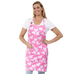 waterproof pink hearts bib apron for spring for kitchen baking cooking hair stylists cosmetologists