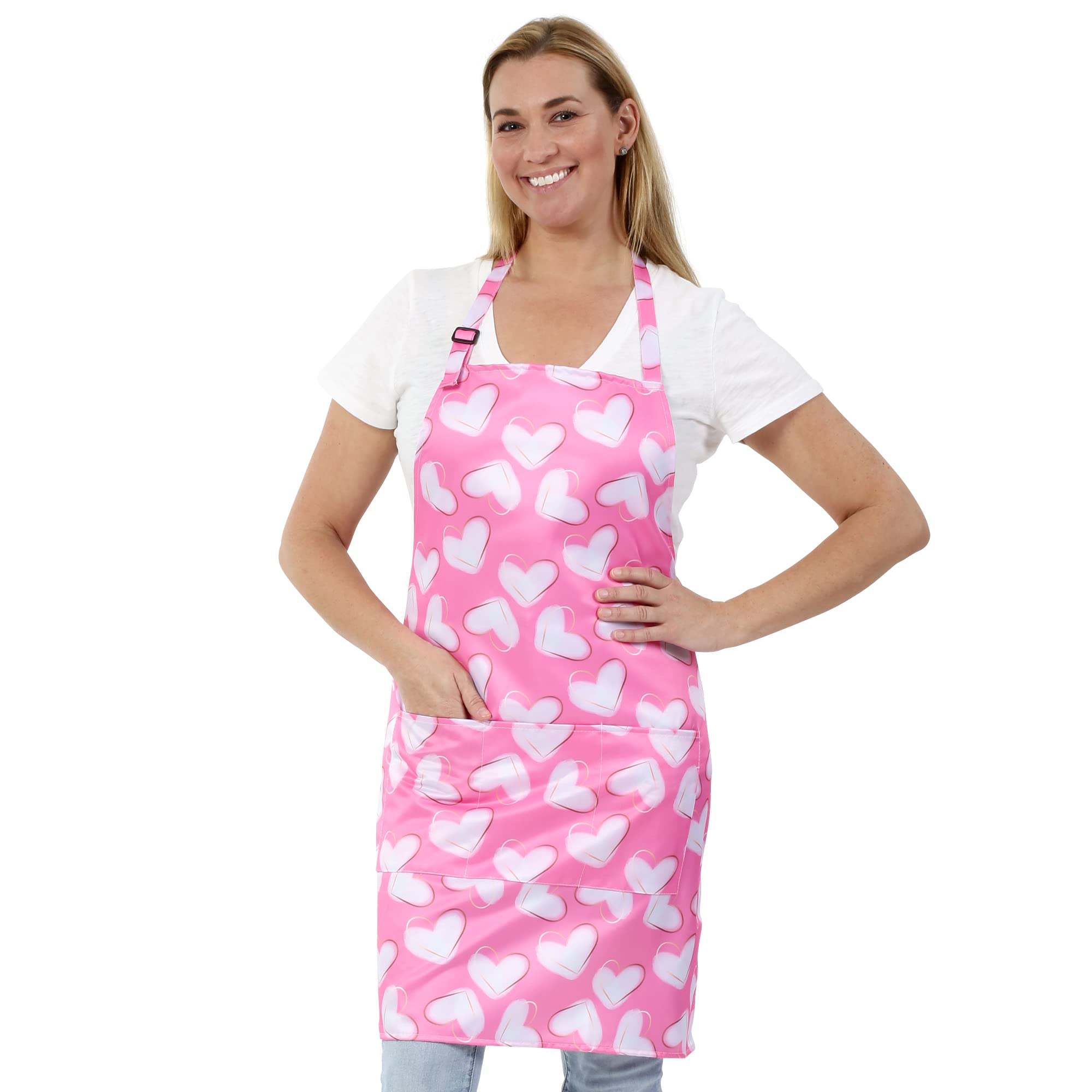 Waterproof Pink Hearts Bib Apron for Spring for Kitchen Baking Cooking Hair Stylists Cosmetologists