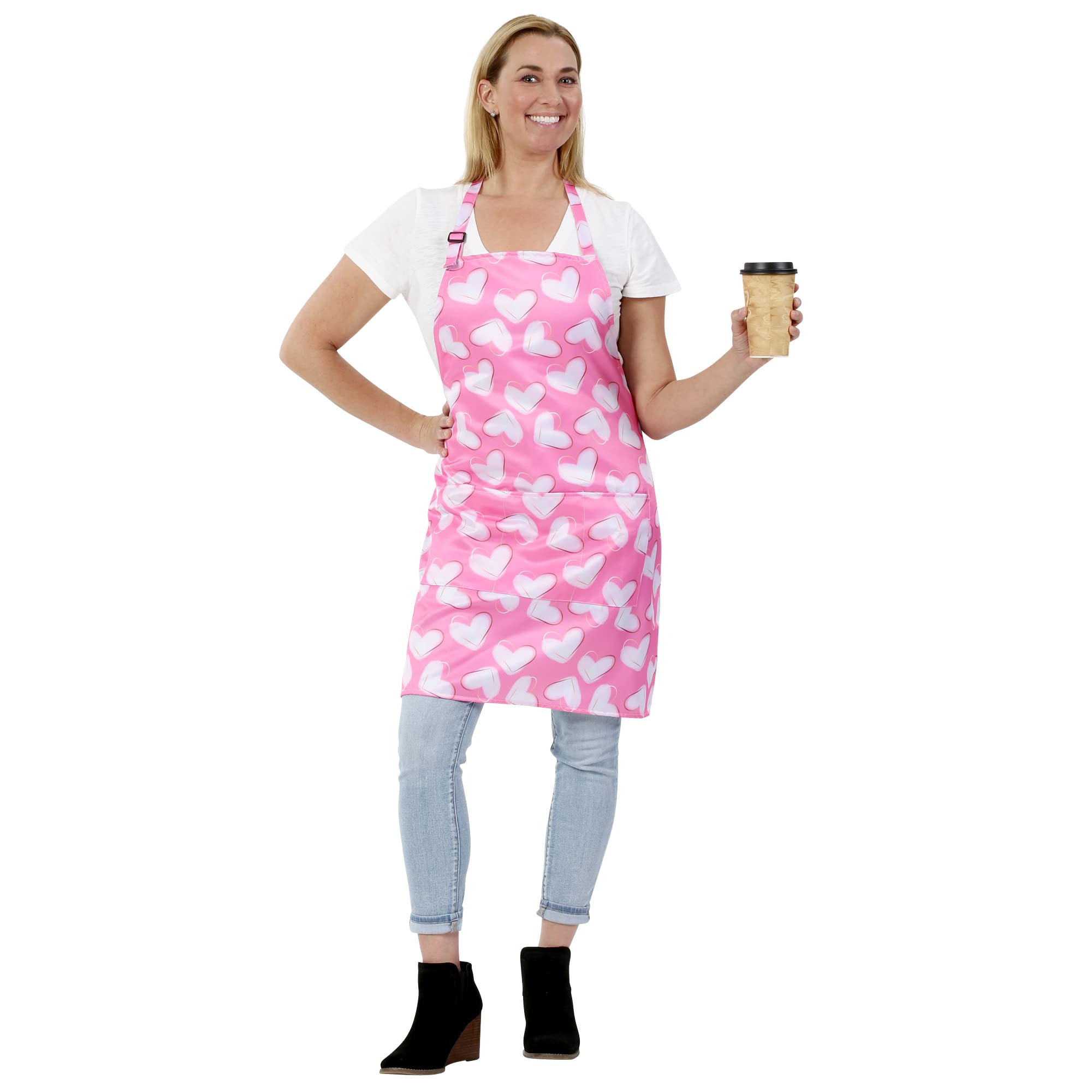 Waterproof Pink Hearts Bib Apron for Spring for Kitchen Baking Cooking Hair Stylists Cosmetologists