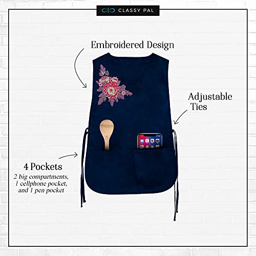 Classy Pal Cobbler Aprons for Women with Pockets, Plus Size Apron, Cleaning Smock for Artist, Nail Tech, Teacher & Hair Stylist, Mandiles Para Mujer (Navy)