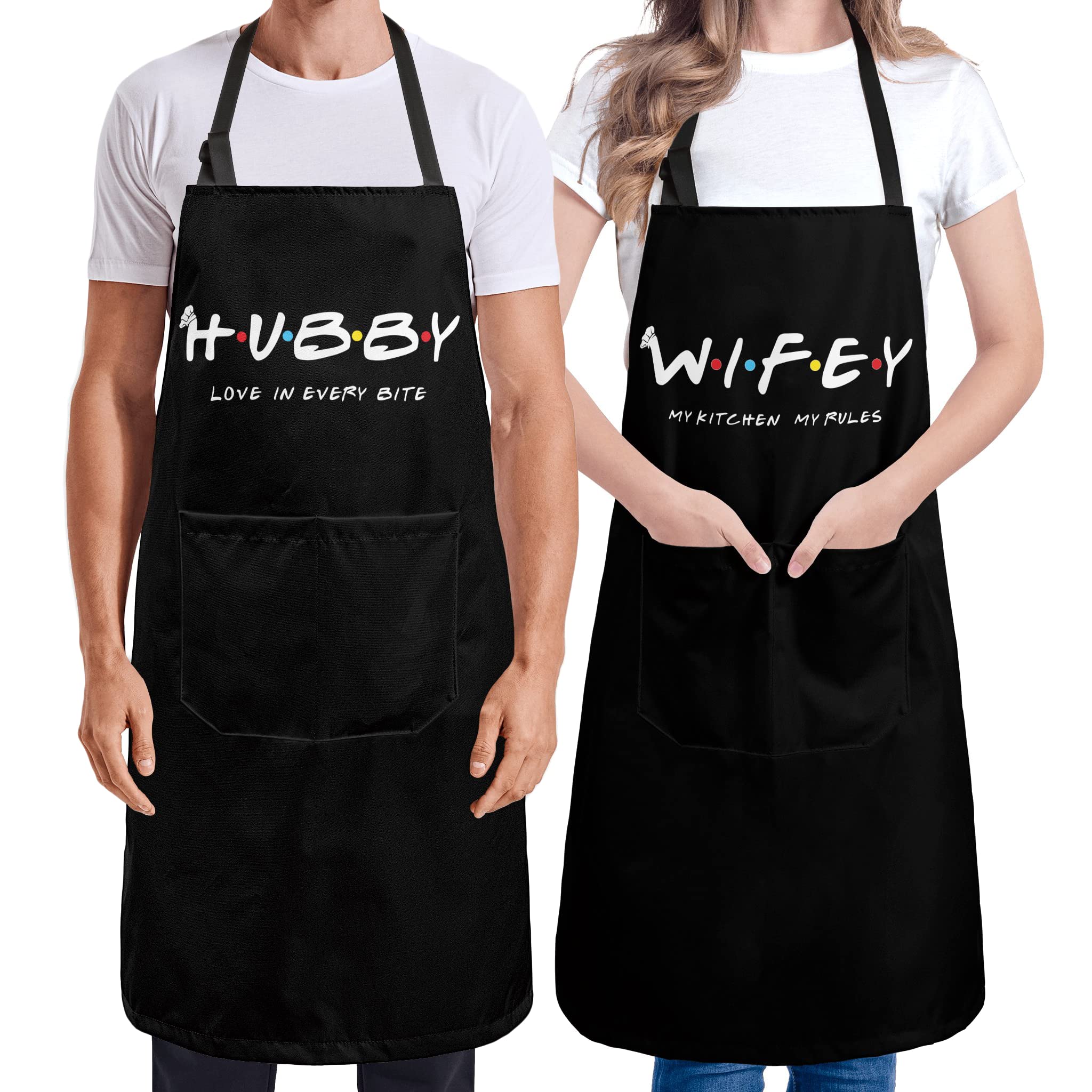 Lakwi Hubby and Wifey Gifts Apron Sets, His Hers for Anniversary Couple, Mr Mrs Couples Have Everything Unique, Husband Wife, Kitchen Aprons, 33*27.5in