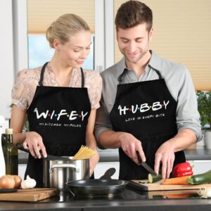 Lakwi Hubby and Wifey Gifts Apron Sets, His Hers for Anniversary Couple, Mr Mrs Couples Have Everything Unique, Husband Wife, Kitchen Aprons, 33*27.5in