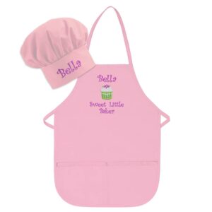 THE APRONPLACE Personalized Apron and Hat Set Girls Sweet Little Baker Child Apron with Cupcake Add a Name Embroidered