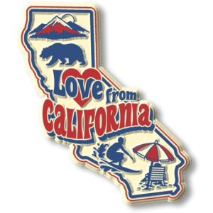 love from california vintage state magnet by classic magnets, collectible souvenirs made in the usa, 2.6" x 3"
