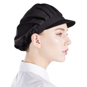 Nanxson 3pcs Unisex Chef Hat Elastic Chef Cap Kitchen Baking Cooking Hat for Men Women with Brim CF9035 Black