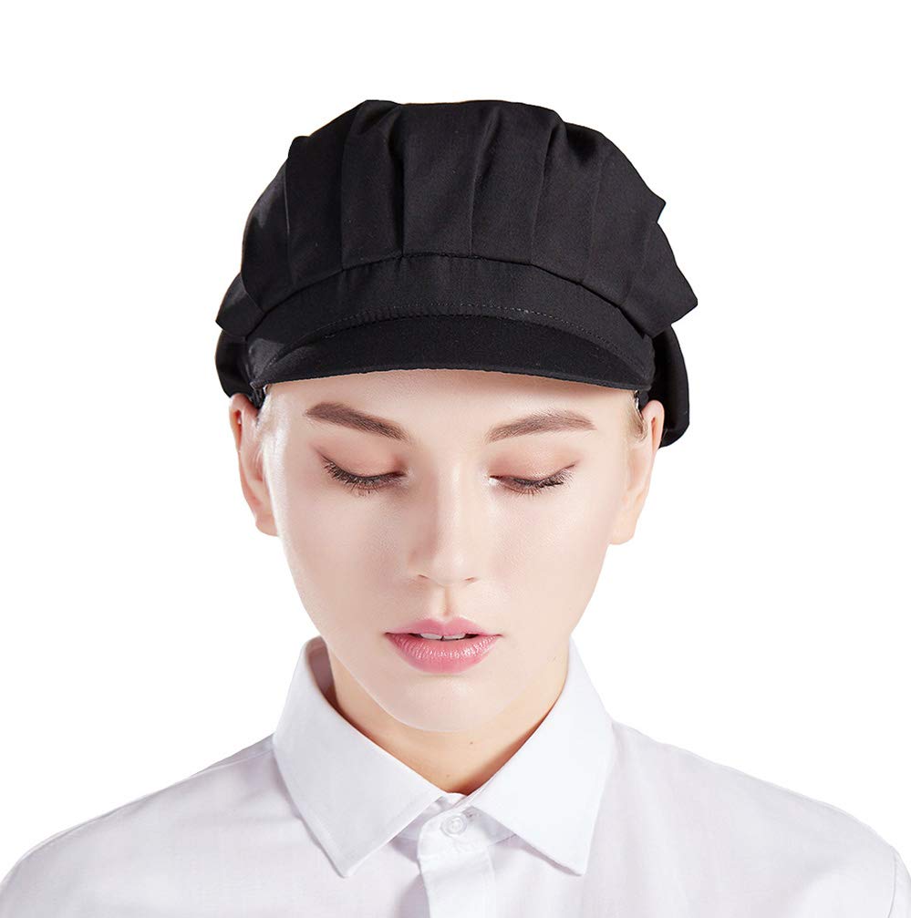 Nanxson 3pcs Unisex Chef Hat Elastic Chef Cap Kitchen Baking Cooking Hat for Men Women with Brim CF9035 Black