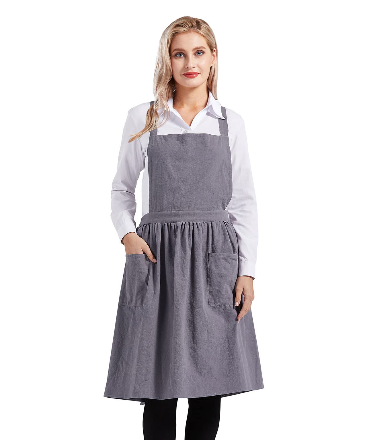 Nanxson Women Cotton Linen Apron Cross Back adjustable Work Apron Gardening Apron Chef Apron CF3046