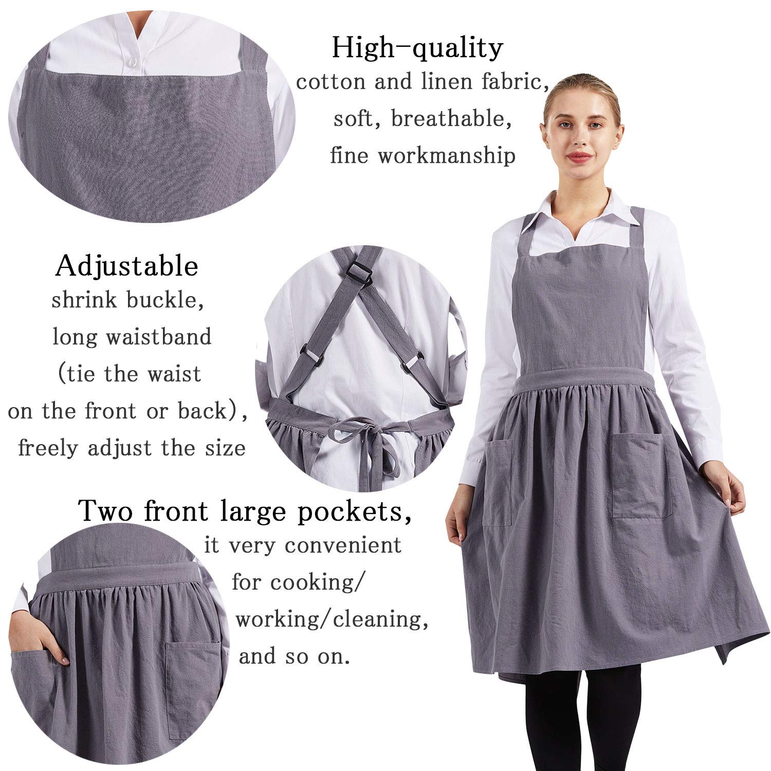 Nanxson Women Cotton Linen Apron Cross Back adjustable Work Apron Gardening Apron Chef Apron CF3046