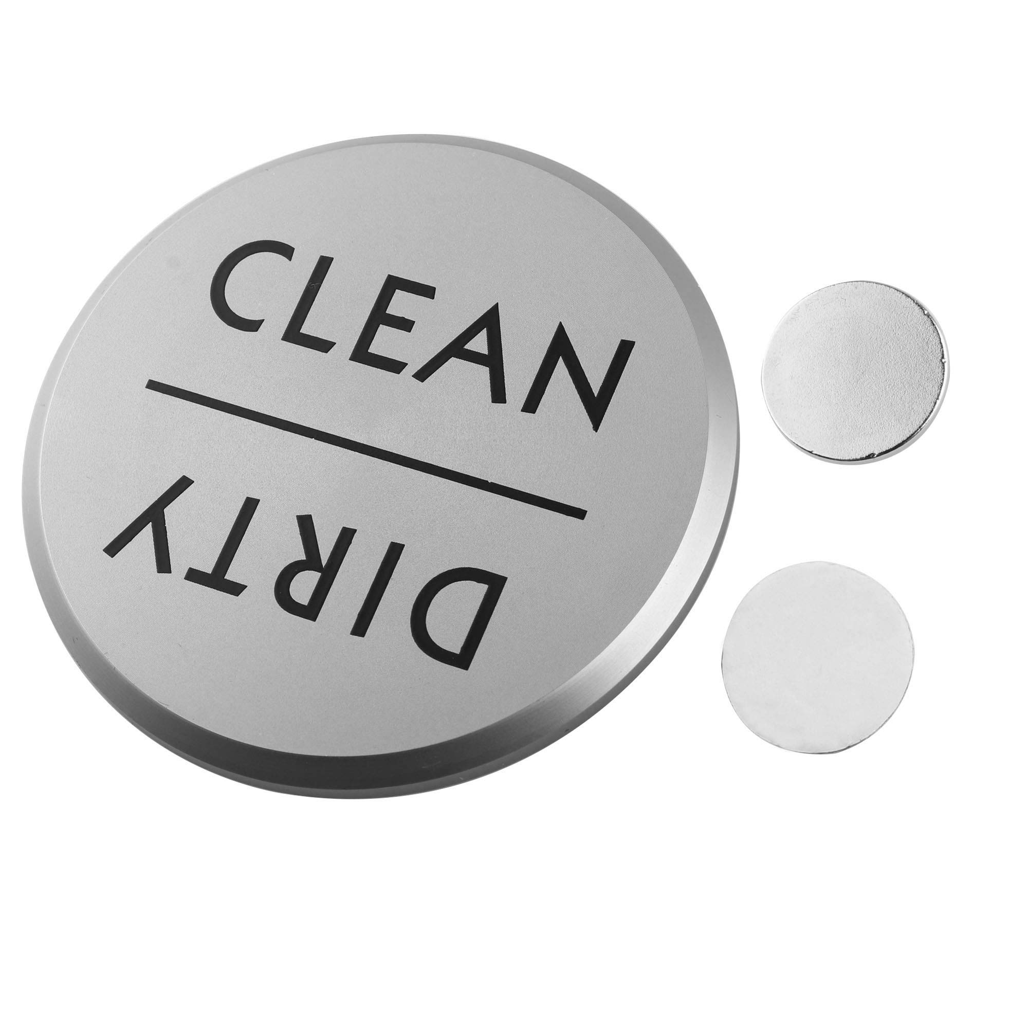 TOPNIKE Clean or Dirty Dishwasher Magnet, Diameter 2.75", with 2 of Round Magnets and a VHB Tape, 1 Pack, (Silver Aluminum)