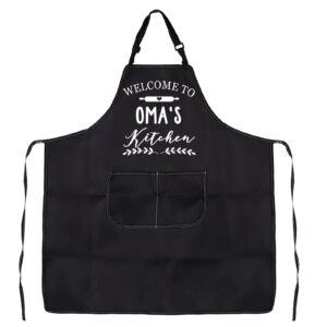 welcome to oma’s kitchen oma grandma gift grandma apron with pocket grandma baking cooking apron (oma's kitchen)