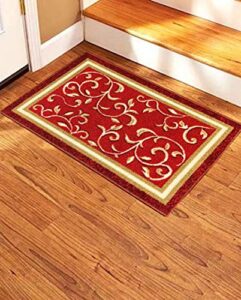 stair treads non-slip landing mat- skid resistant rubber back landing rug - beautiful design landing mat for bottom of stairs - floormat - doormat (20" x 30") floral red