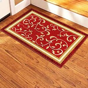 Stair Treads Non-Slip Landing Mat- Skid Resistant Rubber Back Landing Rug - Beautiful Design Landing Mat for Bottom of Stairs - Floormat - Doormat (20" x 30") Floral Red