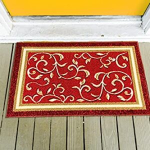 Stair Treads Non-Slip Landing Mat- Skid Resistant Rubber Back Landing Rug - Beautiful Design Landing Mat for Bottom of Stairs - Floormat - Doormat (20" x 30") Floral Red