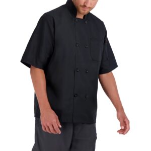 happy chef men's signature short sleeve lightweight chef coat, black, large