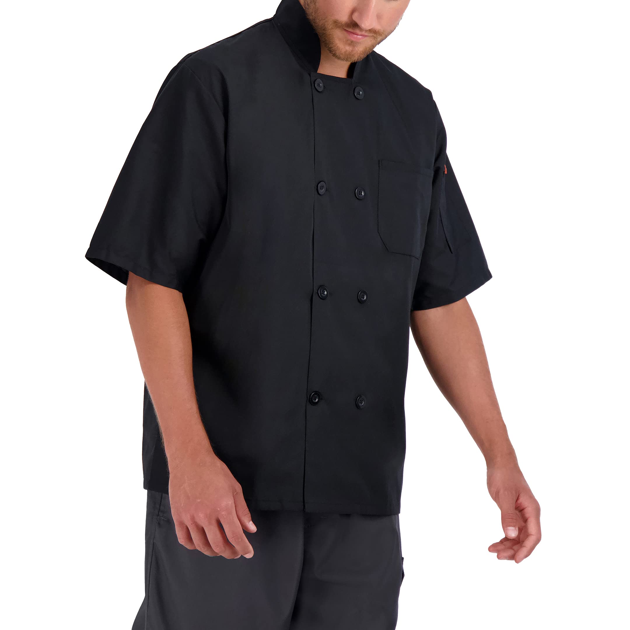 Happy Chef Men's Signature Short Sleeve Lightweight Chef Coat, Black, Large