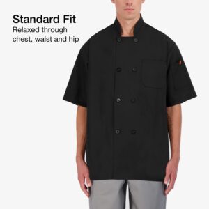 Happy Chef Men's Signature Short Sleeve Lightweight Chef Coat, Black, Large