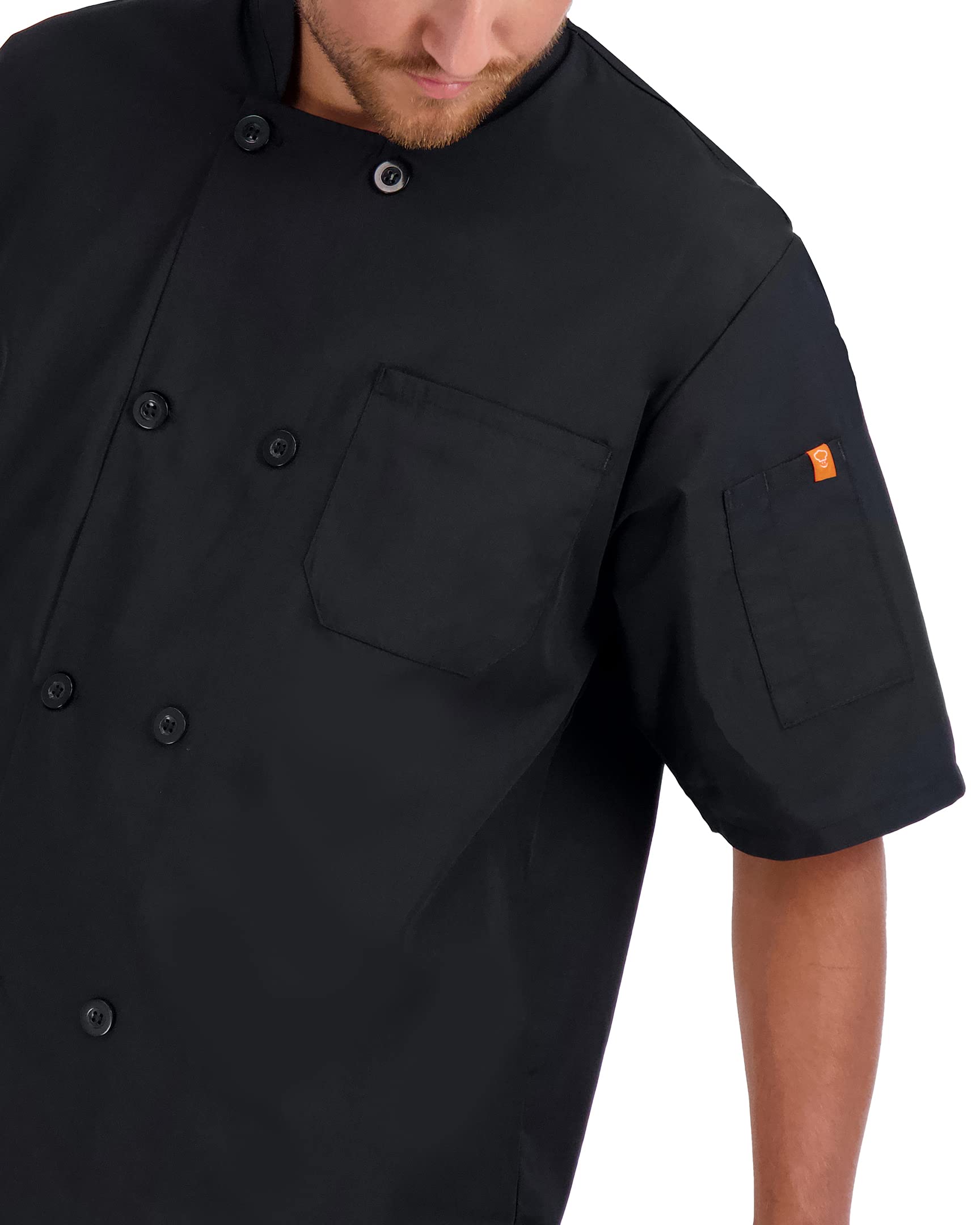 Happy Chef Men's Signature Short Sleeve Lightweight Chef Coat, Black, Large