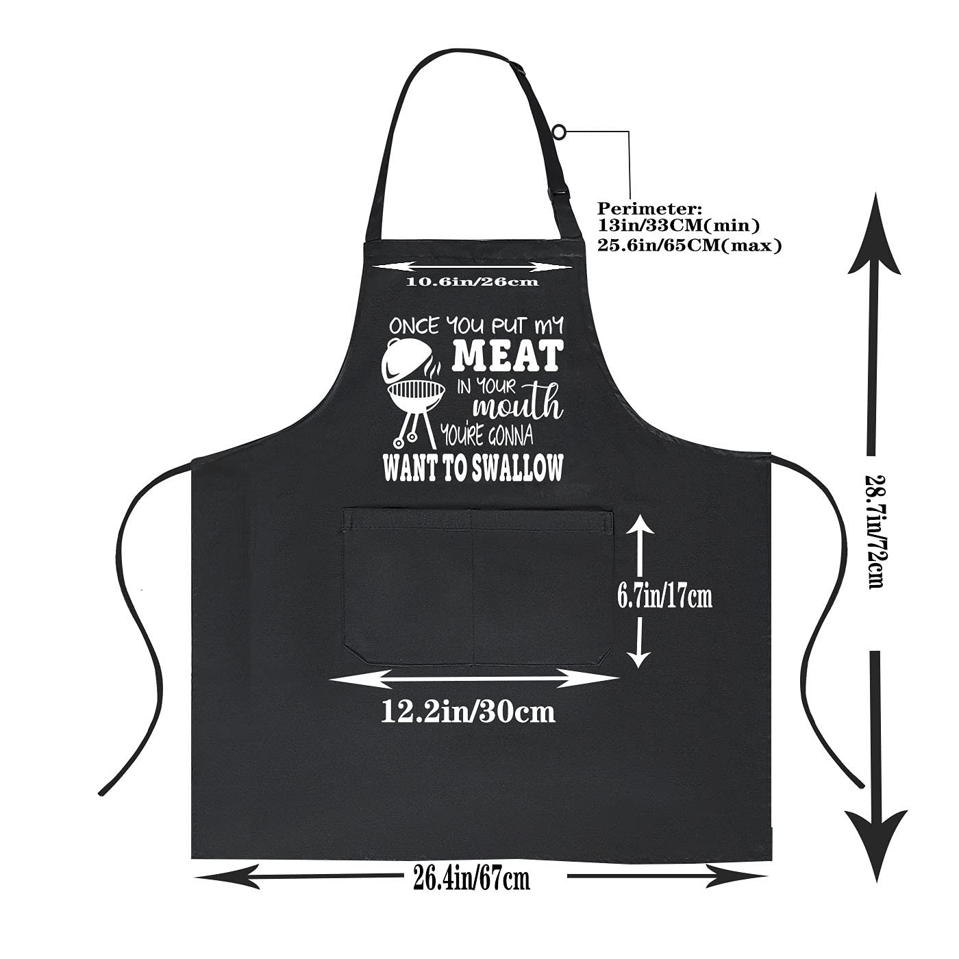 POTALKFREE Funny Gag Gifts for Men Women, Once You Put My Meat Chef Apron, BBQ Cooking Grilling Aprons with 2 Pockets, Wife Birthday Gifts from Husband, Boyfriend