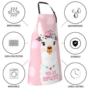 Echoserein Cute Llama Alpaca Apron Adjustable Bib Aprons With 2 Pockets For Men Women Chef Waterproof Decorative For Kitchen Cooking Bbq Grilling