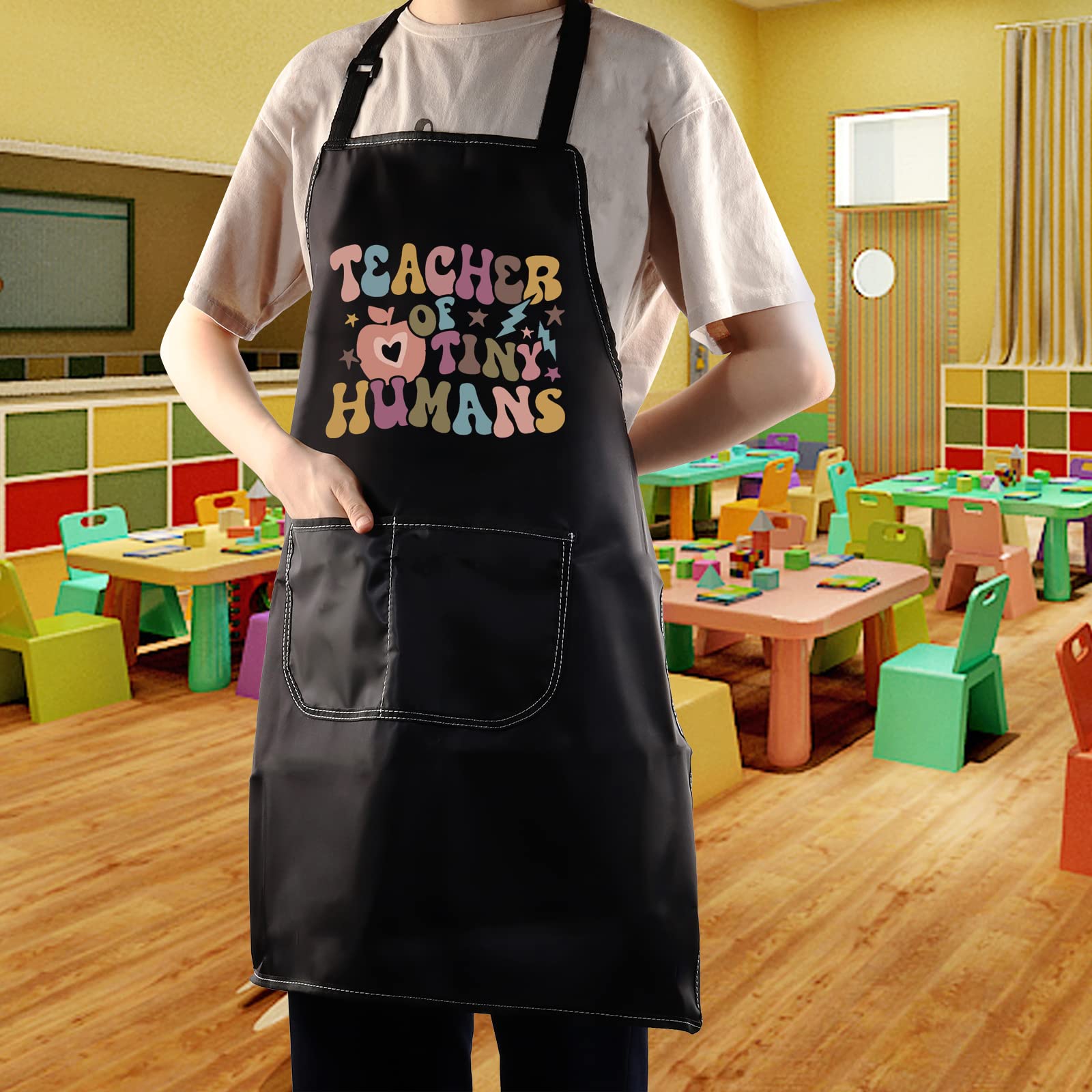 WZMPA Kindergarten Teacher Adjustable Aprons Teacher Appreciation Gift Teacher Of Tiny Humans Preschool Teacher Apron (tiny humans apron)