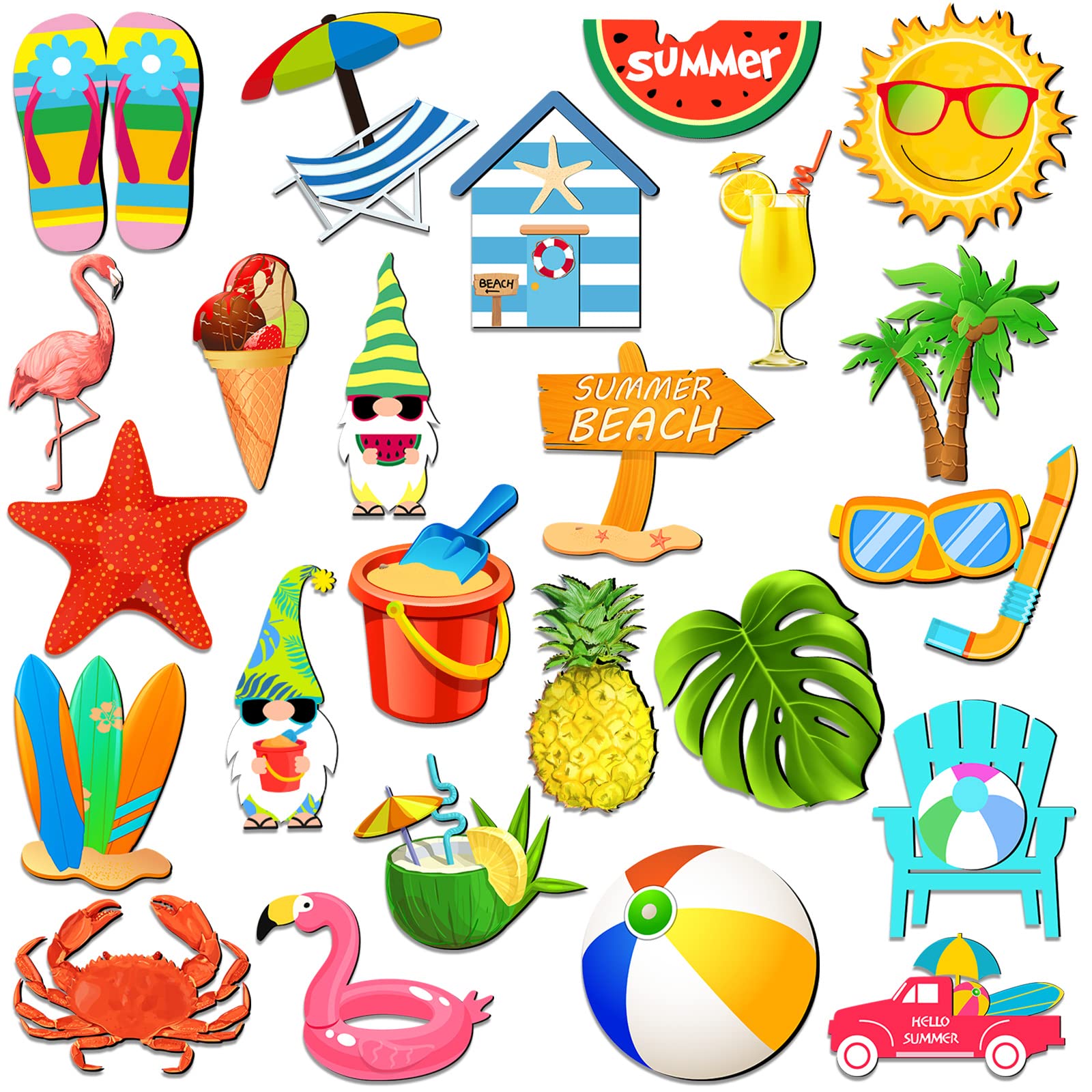 Xuhal 24 Pcs Summer Beach Magnets Car Decorations Hello Summer Refrigerator Protector Magnets Cruise Door Hawaii Tropical Gnome Palm Tree Magnetic Stickers for Fridge Mailbox Whiteboard Luau Party