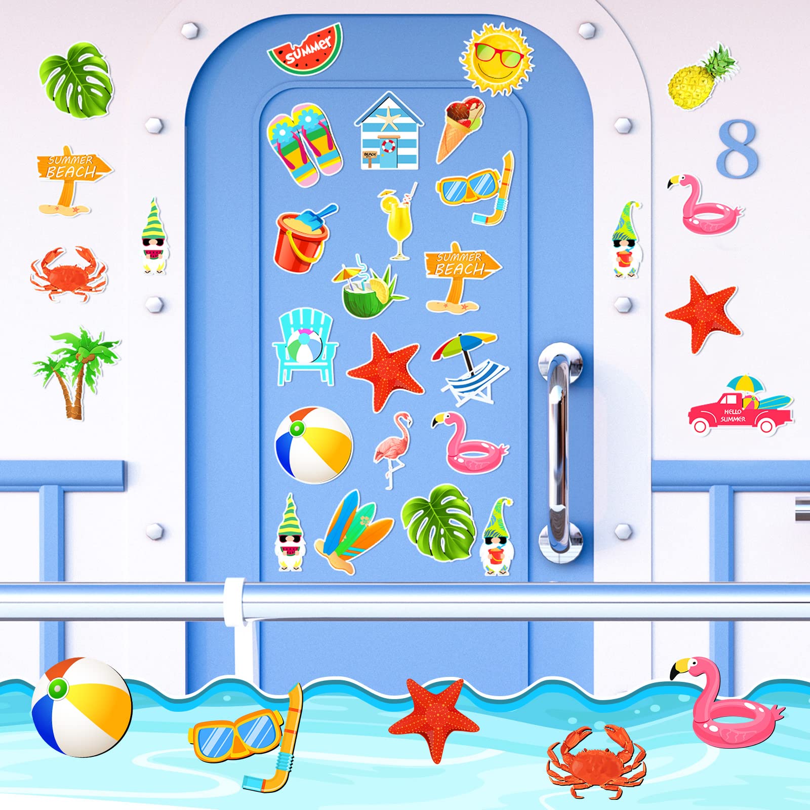 Xuhal 24 Pcs Summer Beach Magnets Car Decorations Hello Summer Refrigerator Protector Magnets Cruise Door Hawaii Tropical Gnome Palm Tree Magnetic Stickers for Fridge Mailbox Whiteboard Luau Party