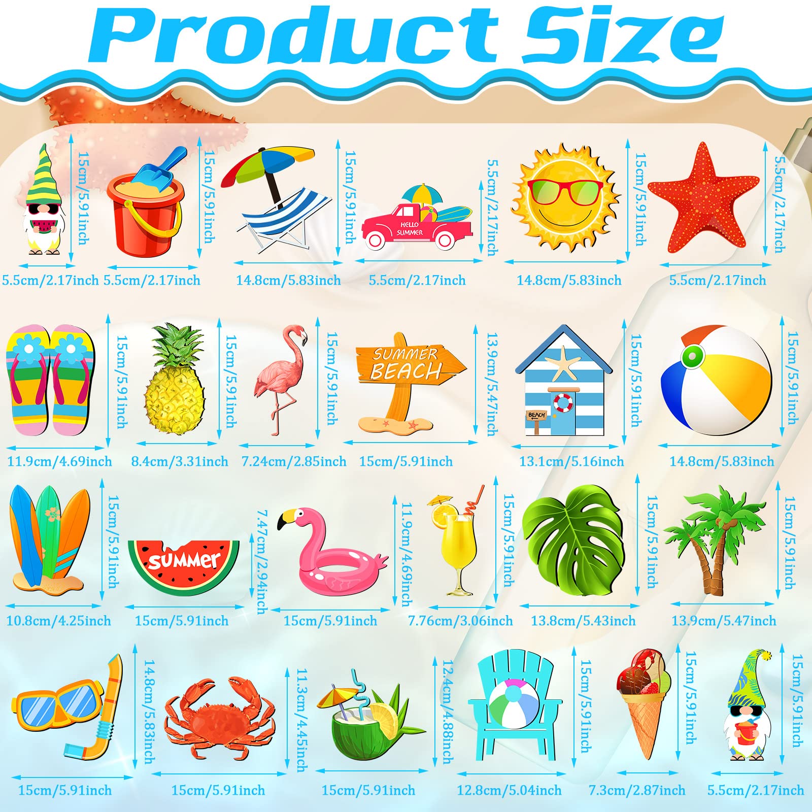 Xuhal 24 Pcs Summer Beach Magnets Car Decorations Hello Summer Refrigerator Protector Magnets Cruise Door Hawaii Tropical Gnome Palm Tree Magnetic Stickers for Fridge Mailbox Whiteboard Luau Party