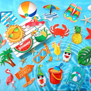 Xuhal 24 Pcs Summer Beach Magnets Car Decorations Hello Summer Refrigerator Protector Magnets Cruise Door Hawaii Tropical Gnome Palm Tree Magnetic Stickers for Fridge Mailbox Whiteboard Luau Party