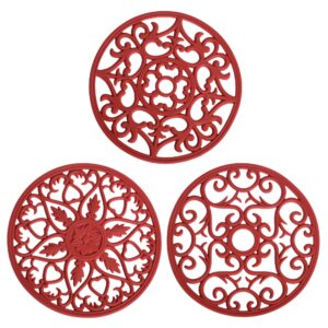 nstezrne trivets for dishes,silicone hot pads for kitchen, trivets for hot pots and pans, intricately carved heat resistant mats for tabletop & countertops, silicone trivet mat set 3 burgundy
