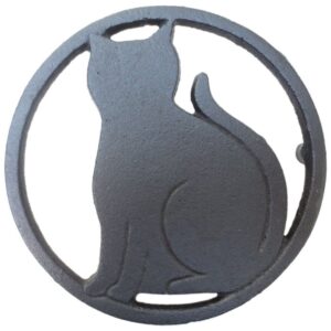 black cat metal trivet with feet for kitchen or dining table - cast iron - 5.6-inches across - more than one makes a set for countertop - popular cat lover gifts and halloween decorations