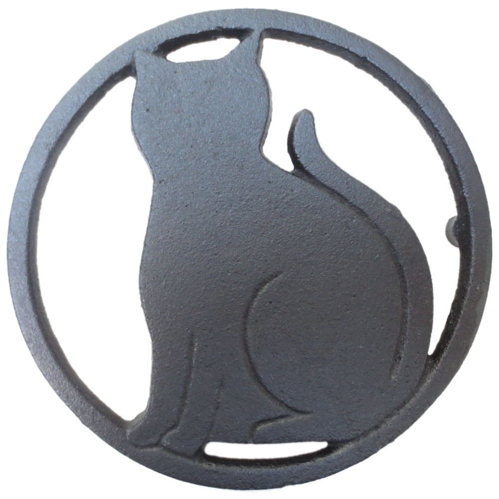 Black Cat Metal Trivet with Feet for Kitchen or Dining Table - Cast Iron - 5.6-Inches Across - More Than One Makes a Set for Countertop - Popular Cat Lover Gifts and Halloween Decorations